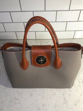 Dooney & Bourke Taupe Pebble Turnlock Handle Tote 30